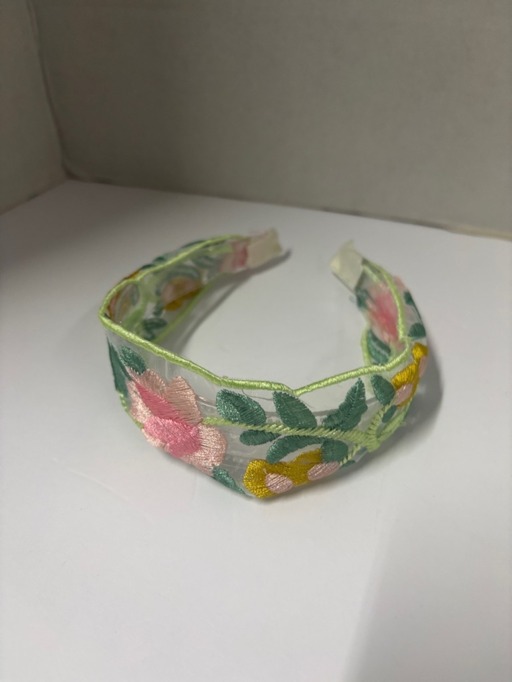 Embroidered Floral Pink & Yellow Headband